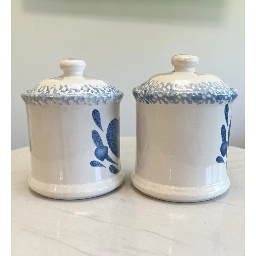Corelle Blue Hearts Stoneware Kitchen Canisters Cottagecore Grannycore Vtg
